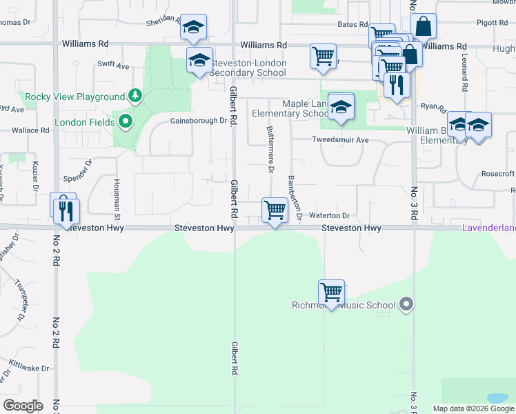 map of restaurants, bars, coffee shops, grocery stores, and more near 7100 Kimberley Drive in Richmond