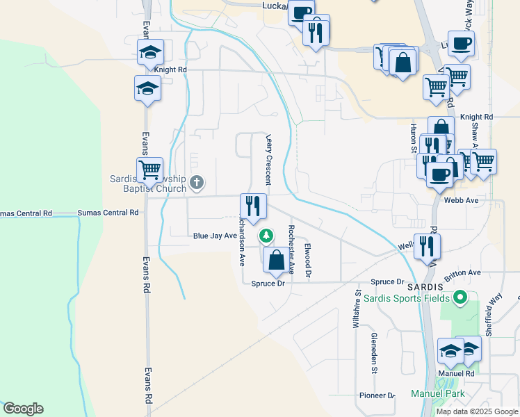 map of restaurants, bars, coffee shops, grocery stores, and more near 45314 Wells Road in Chilliwack
