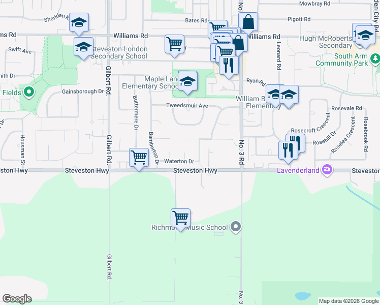 map of restaurants, bars, coffee shops, grocery stores, and more near 10820 Forrilon Place in Richmond