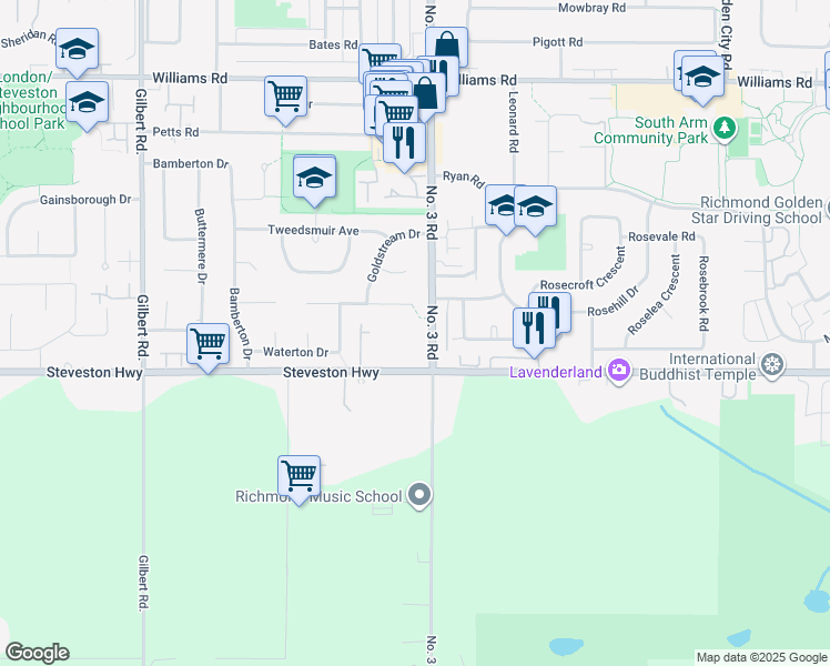 map of restaurants, bars, coffee shops, grocery stores, and more near 10631 Number 3 Road in Richmond