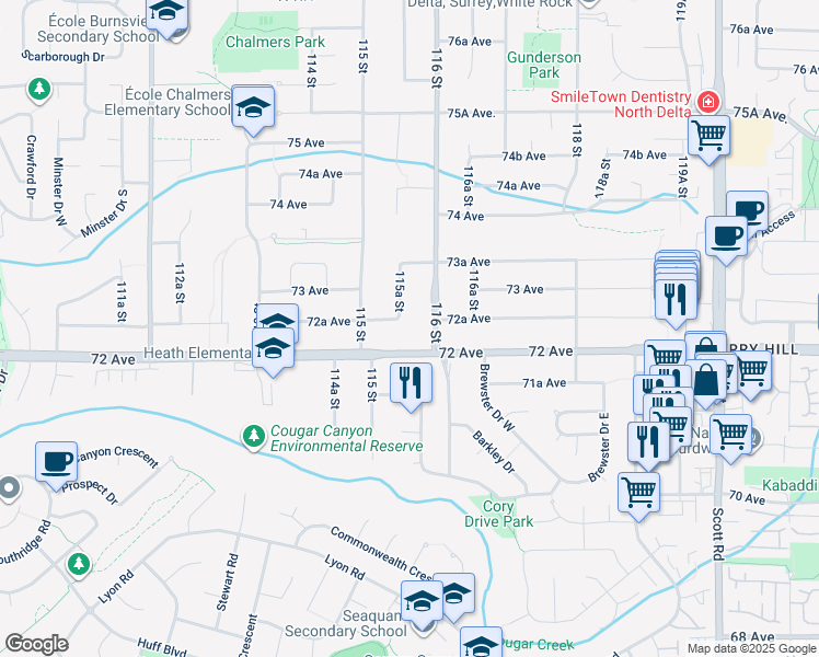 map of restaurants, bars, coffee shops, grocery stores, and more near in Delta