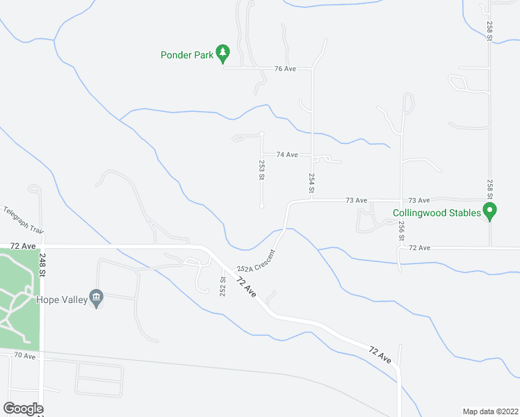 map of restaurants, bars, coffee shops, grocery stores, and more near 7275 253 Street in Langley