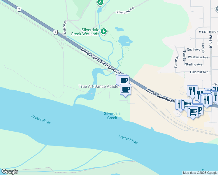 map of restaurants, bars, coffee shops, grocery stores, and more near 31390 Gill Avenue in Mission