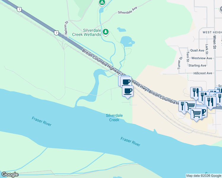 map of restaurants, bars, coffee shops, grocery stores, and more near 31390 Gill Avenue in Mission