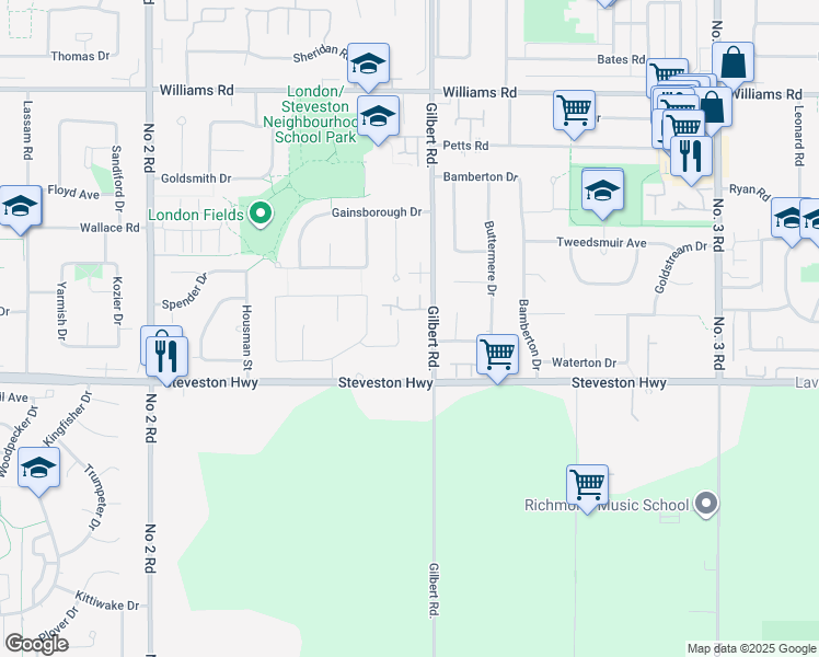 map of restaurants, bars, coffee shops, grocery stores, and more near 10500 Whistler Court in Richmond