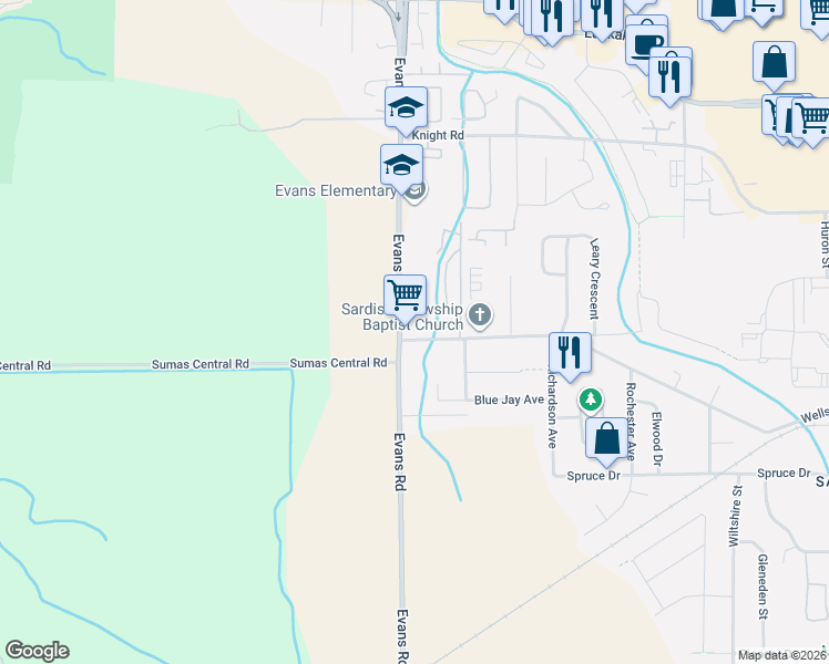 map of restaurants, bars, coffee shops, grocery stores, and more near 45133 Wells Road in Chilliwack