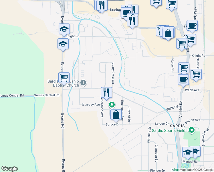 map of restaurants, bars, coffee shops, grocery stores, and more near 45291 Haig Drive in Chilliwack