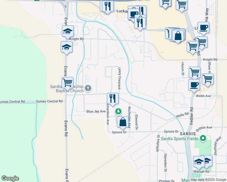 map of restaurants, bars, coffee shops, grocery stores, and more near 45291 Haig Drive in Chilliwack