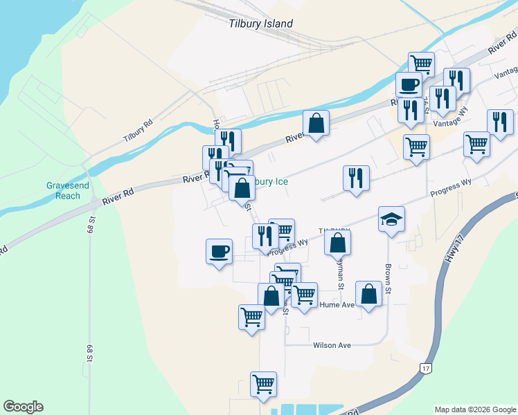 map of restaurants, bars, coffee shops, grocery stores, and more near 7560 Vantage Way in Delta