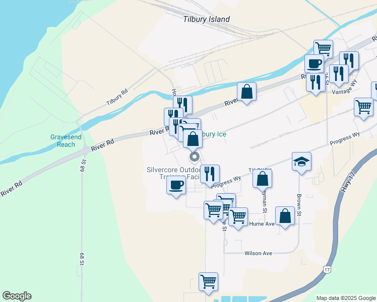 map of restaurants, bars, coffee shops, grocery stores, and more near 7198 Vantage Way in Delta