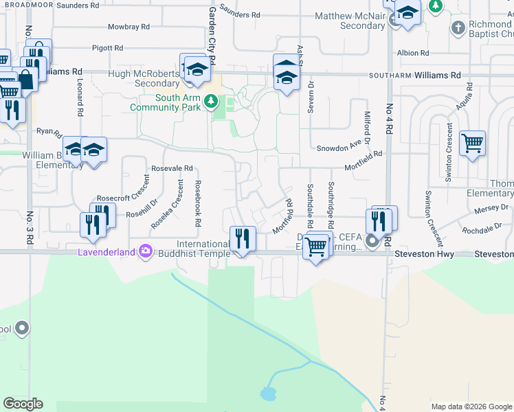 map of restaurants, bars, coffee shops, grocery stores, and more near 10922 Ryan Road in Richmond