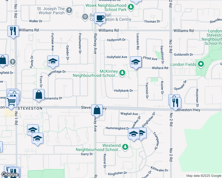 map of restaurants, bars, coffee shops, grocery stores, and more near 10531 Hollybank Drive in Richmond