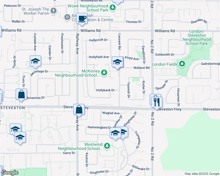 map of restaurants, bars, coffee shops, grocery stores, and more near 10690 Hollybank Drive in Richmond