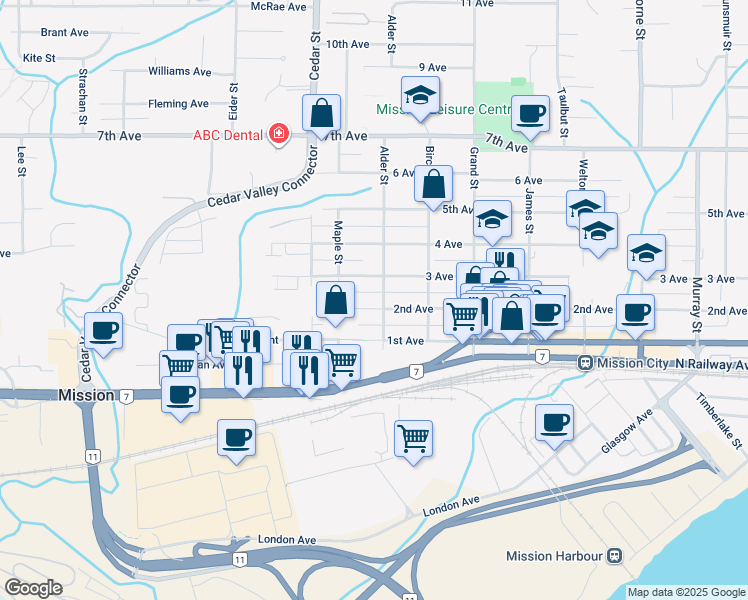 map of restaurants, bars, coffee shops, grocery stores, and more near in Mission