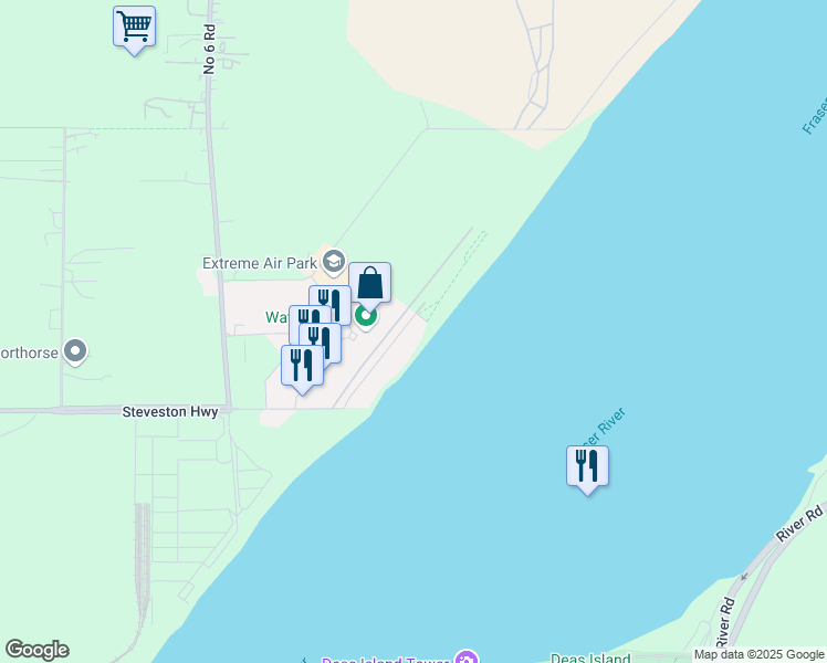 map of restaurants, bars, coffee shops, grocery stores, and more near 14300 Riverport Way in Richmond