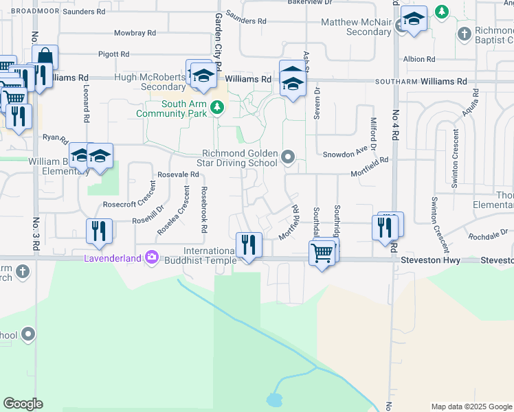 map of restaurants, bars, coffee shops, grocery stores, and more near 10240 Ryan Road in Richmond