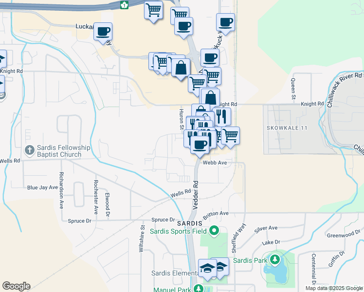 map of restaurants, bars, coffee shops, grocery stores, and more near 45640 Storey Avenue in Chilliwack