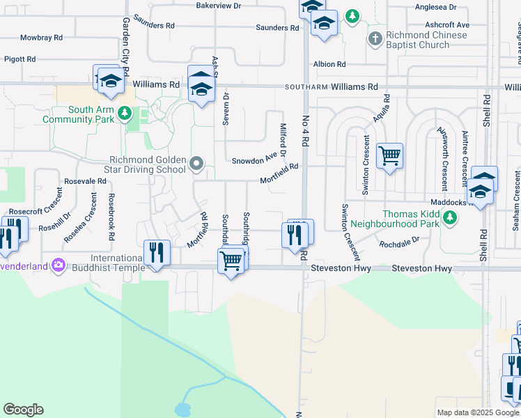 map of restaurants, bars, coffee shops, grocery stores, and more near 10380 Southgate Road in Richmond