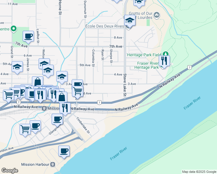 map of restaurants, bars, coffee shops, grocery stores, and more near in Mission