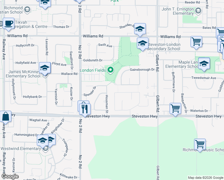 map of restaurants, bars, coffee shops, grocery stores, and more near 10731 Hogarth Drive in Richmond