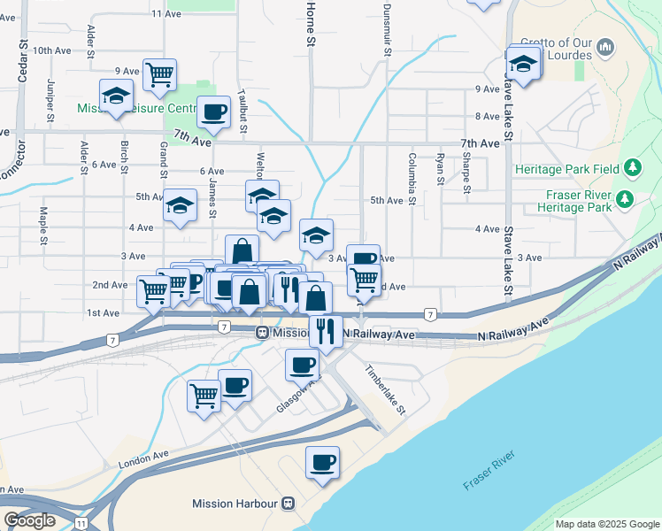 map of restaurants, bars, coffee shops, grocery stores, and more near in Mission