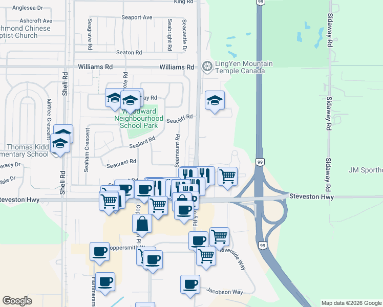 map of restaurants, bars, coffee shops, grocery stores, and more near in Richmond