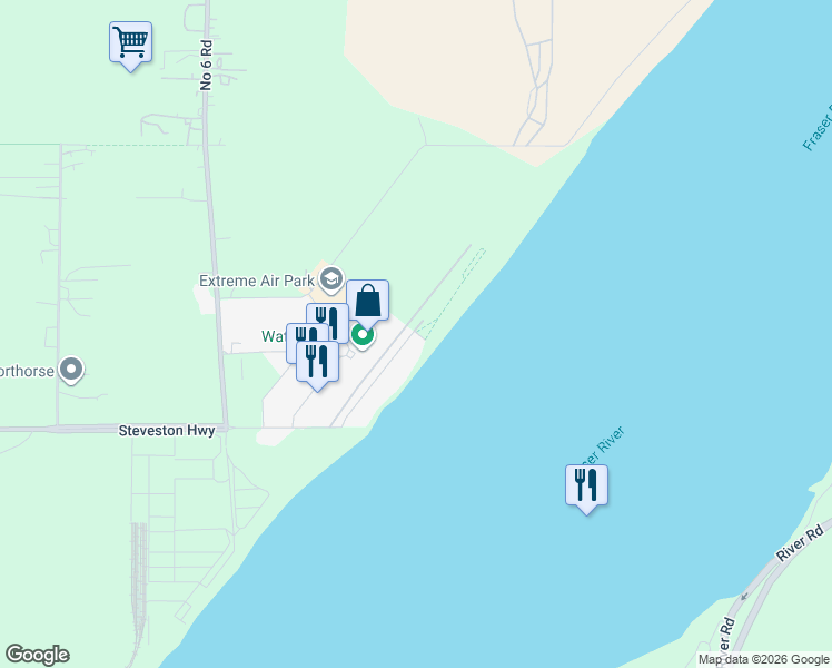 map of restaurants, bars, coffee shops, grocery stores, and more near 14300 Riverport Way in Richmond