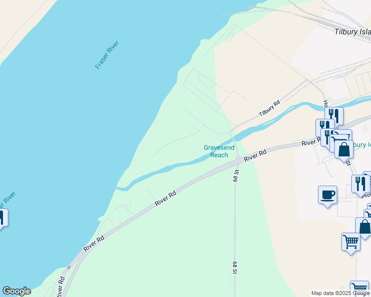map of restaurants, bars, coffee shops, grocery stores, and more near 6600 Dennett Place in Delta