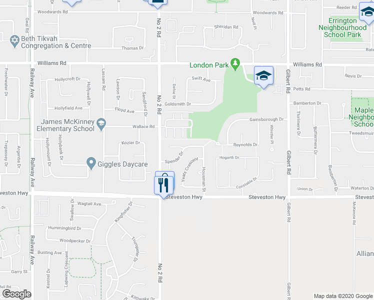 map of restaurants, bars, coffee shops, grocery stores, and more near 6220 Spender Drive in Richmond
