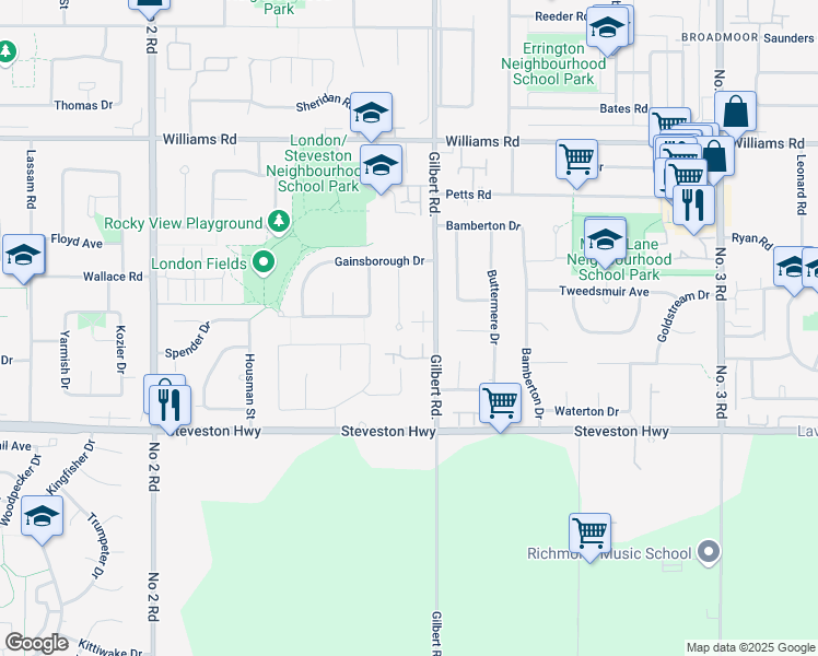 map of restaurants, bars, coffee shops, grocery stores, and more near 10420 Whistler Place in Richmond
