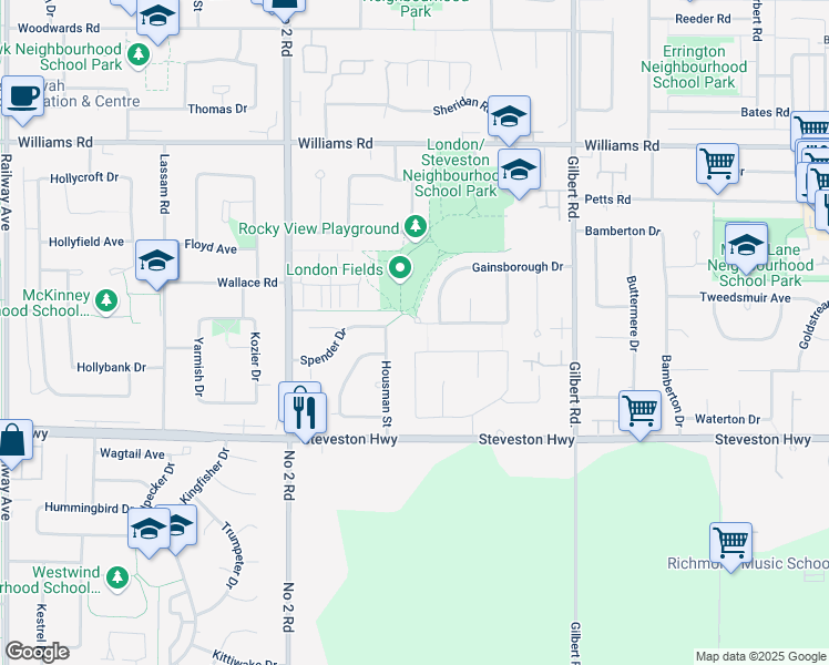 map of restaurants, bars, coffee shops, grocery stores, and more near 10780 Reynolds Drive in Richmond