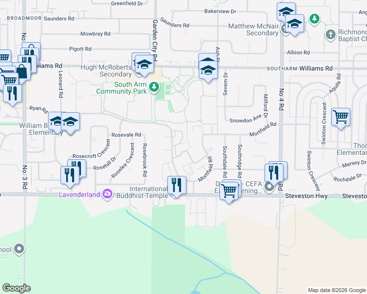 map of restaurants, bars, coffee shops, grocery stores, and more near 10922 Ryan Road in Richmond