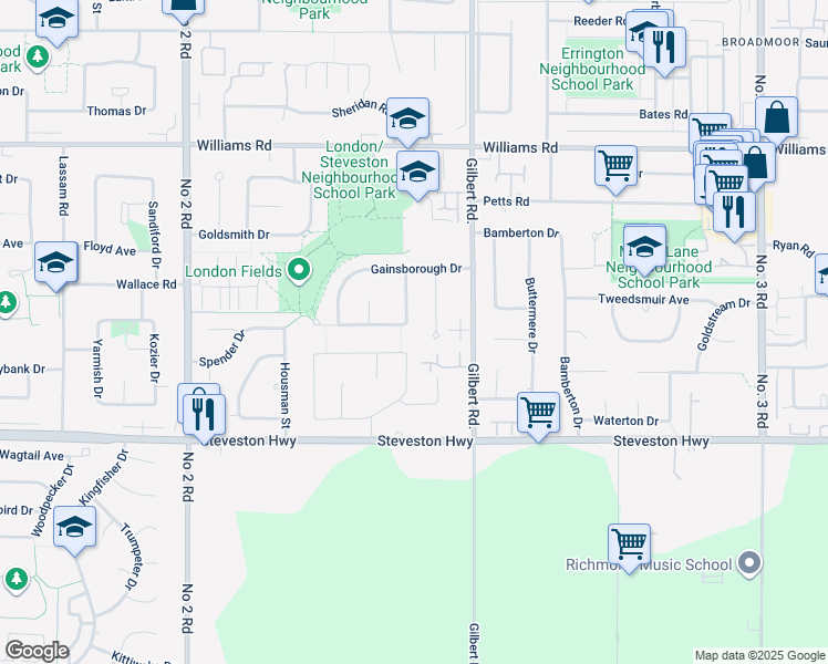 map of restaurants, bars, coffee shops, grocery stores, and more near 10460 Reynolds Drive in Richmond