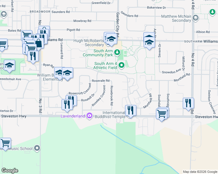 map of restaurants, bars, coffee shops, grocery stores, and more near 8771 Rosebrook Road in Richmond