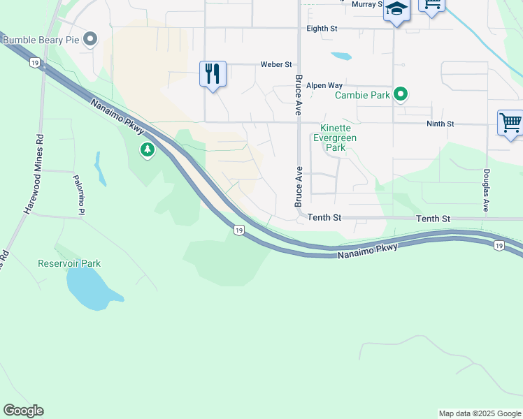 map of restaurants, bars, coffee shops, grocery stores, and more near Marisa Street in Nanaimo