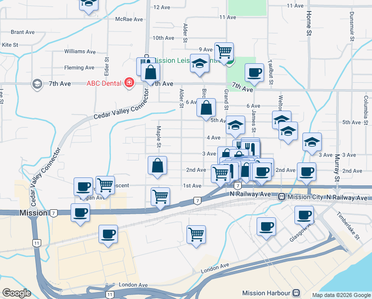 map of restaurants, bars, coffee shops, grocery stores, and more near in Mission