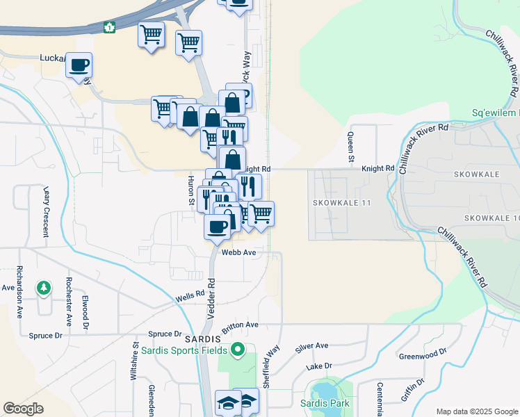 map of restaurants, bars, coffee shops, grocery stores, and more near in Chilliwack