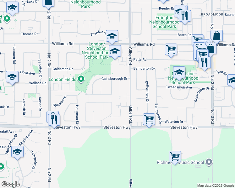 map of restaurants, bars, coffee shops, grocery stores, and more near 10395 Whistler Place in Richmond