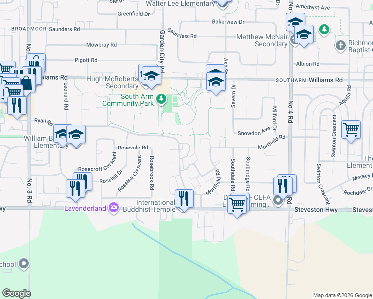 map of restaurants, bars, coffee shops, grocery stores, and more near 10180 Ryan Road in Richmond