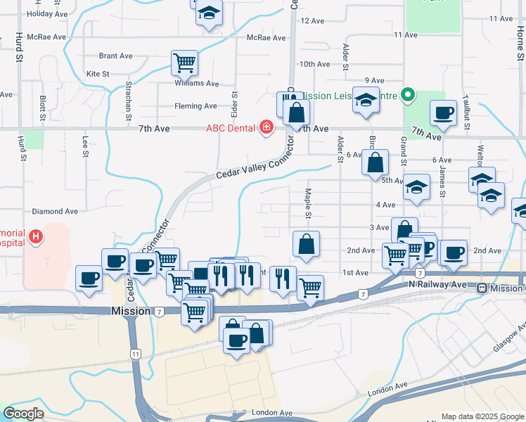 map of restaurants, bars, coffee shops, grocery stores, and more near in Mission