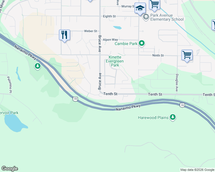 map of restaurants, bars, coffee shops, grocery stores, and more near 1092 Silver Mountain Drive in Nanaimo