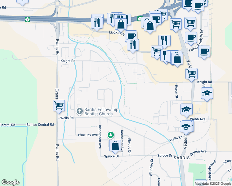 map of restaurants, bars, coffee shops, grocery stores, and more near 7454 Leary Crescent in Chilliwack
