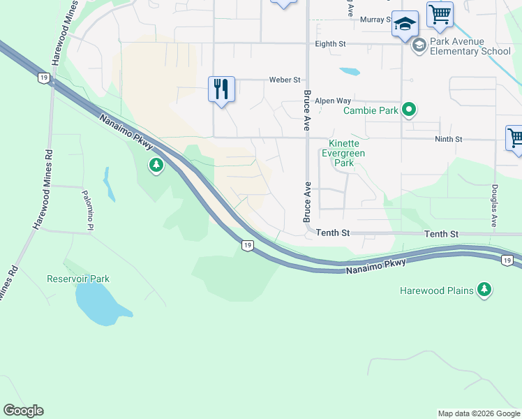 map of restaurants, bars, coffee shops, grocery stores, and more near 580B Marisa Street in Nanaimo