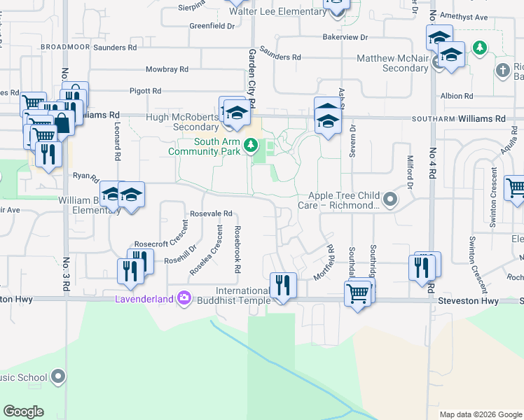 map of restaurants, bars, coffee shops, grocery stores, and more near 9051 Ryan Place in Richmond
