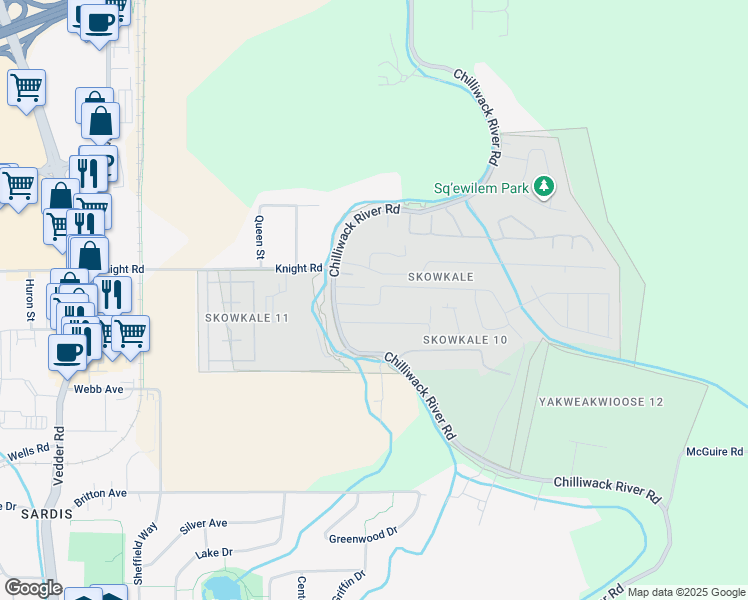 map of restaurants, bars, coffee shops, grocery stores, and more near 46213 Hakweles Road in Chilliwack