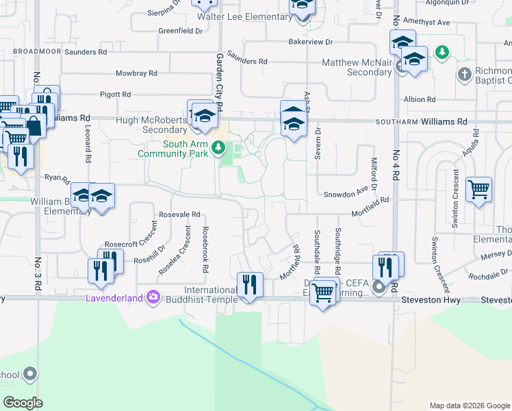 map of restaurants, bars, coffee shops, grocery stores, and more near 10180 Ryan Road in Richmond