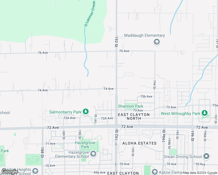 map of restaurants, bars, coffee shops, grocery stores, and more near 19136 74 Avenue in Surrey