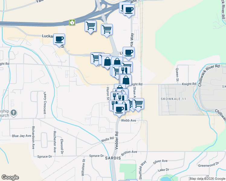 map of restaurants, bars, coffee shops, grocery stores, and more near in Chilliwack