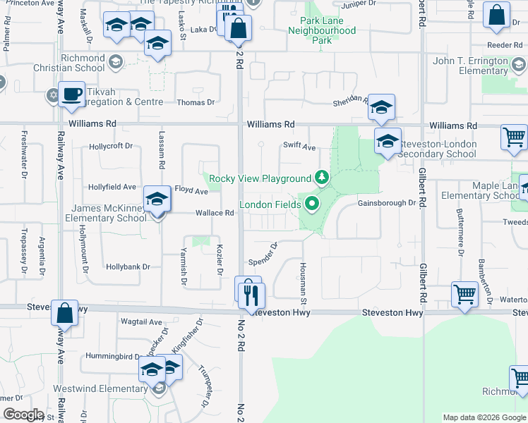 map of restaurants, bars, coffee shops, grocery stores, and more near 6251 Dylan Place in Richmond