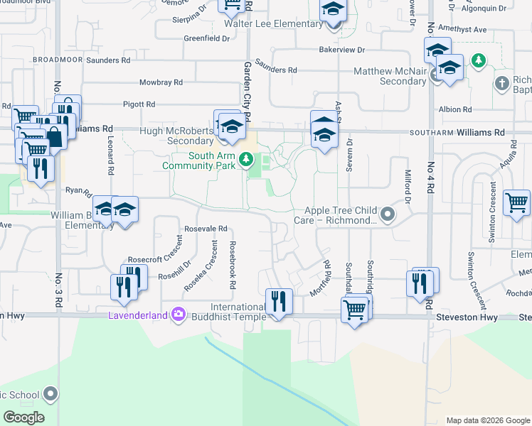 map of restaurants, bars, coffee shops, grocery stores, and more near 9051 Ryan Place in Richmond